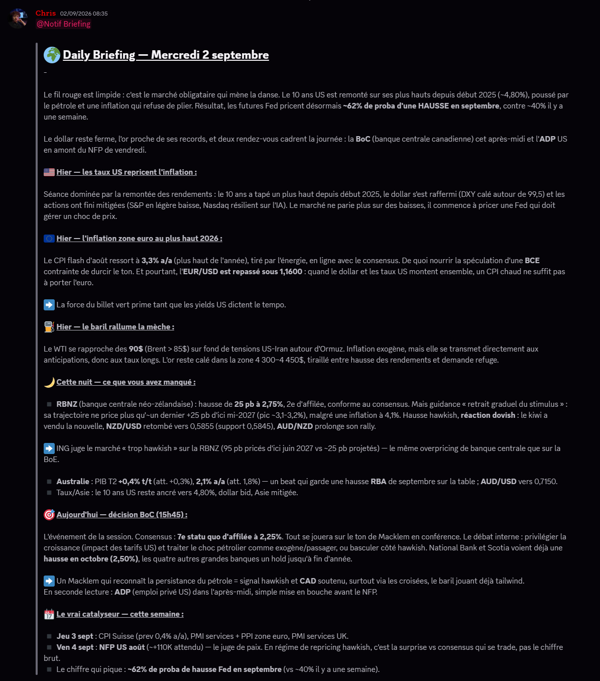 Daily briefing du Desk